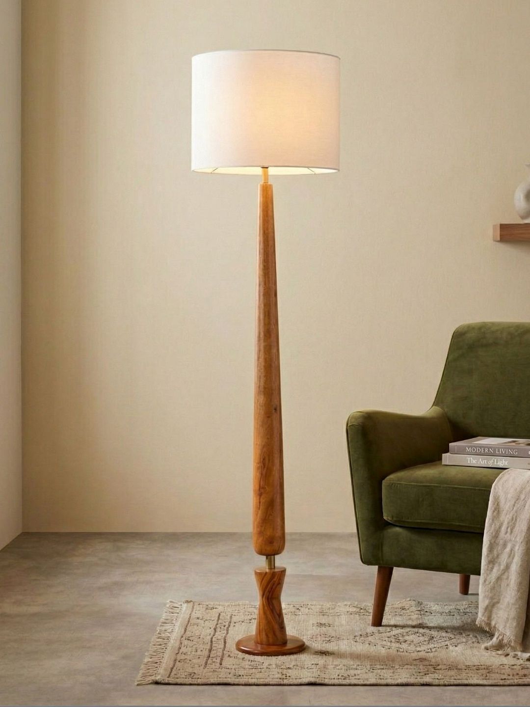FREEDOM TREE Balance Sculptural Minimal Wooden Floor Lamp with Texture Off White Shade-image-47