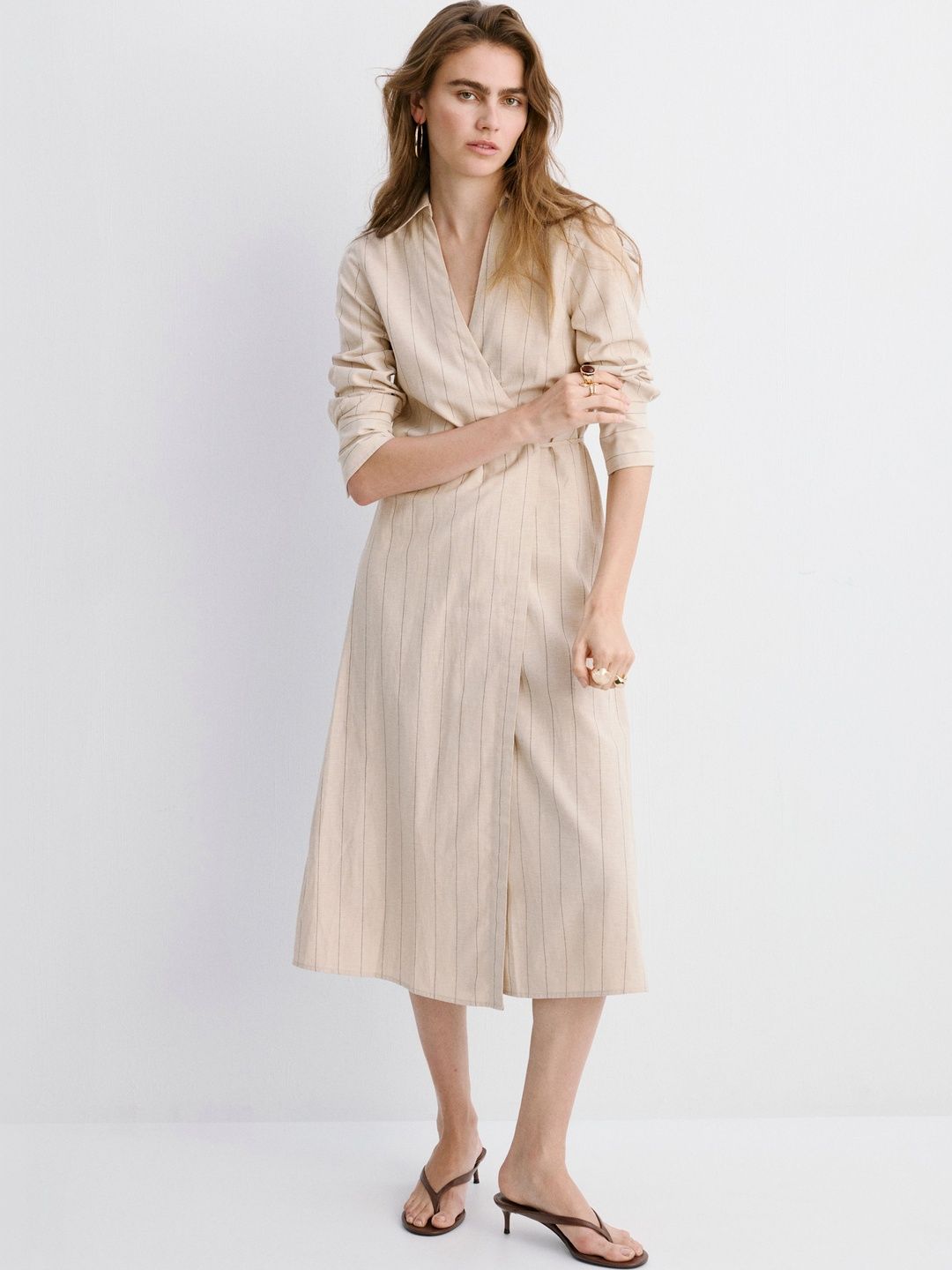 MANGO Striped Wrap Midi Dress-picture-34