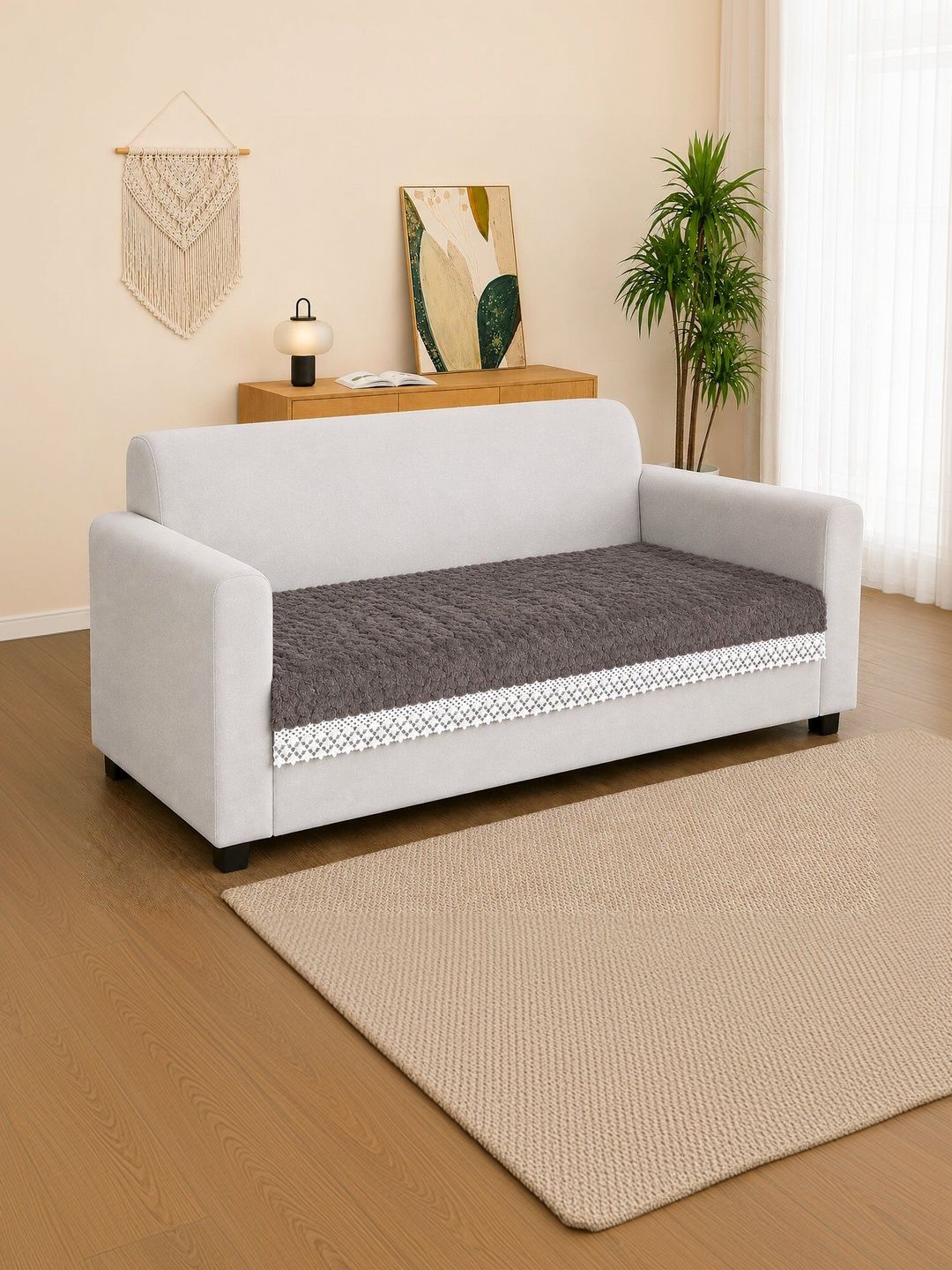 RD TREND Brown Solid 1 Piece Sofa Cover Without Arms-picture-58