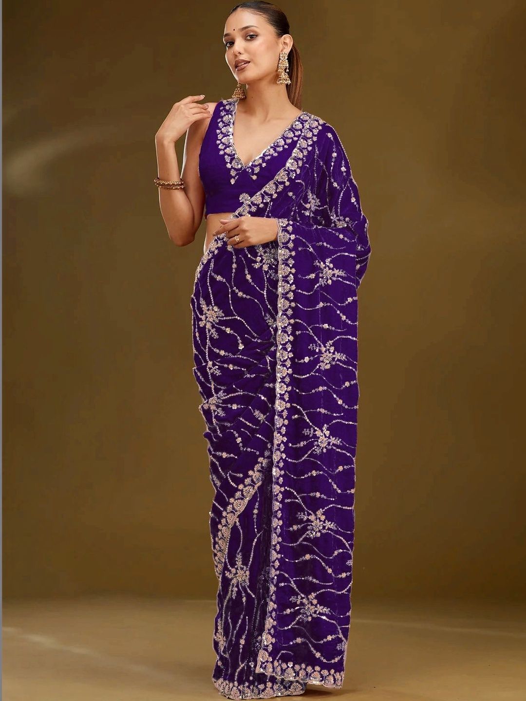 Riddhi Textile Hub Ethnic Motifs Sequinned Satin Heavy Work Leheriya Saree-picture-54