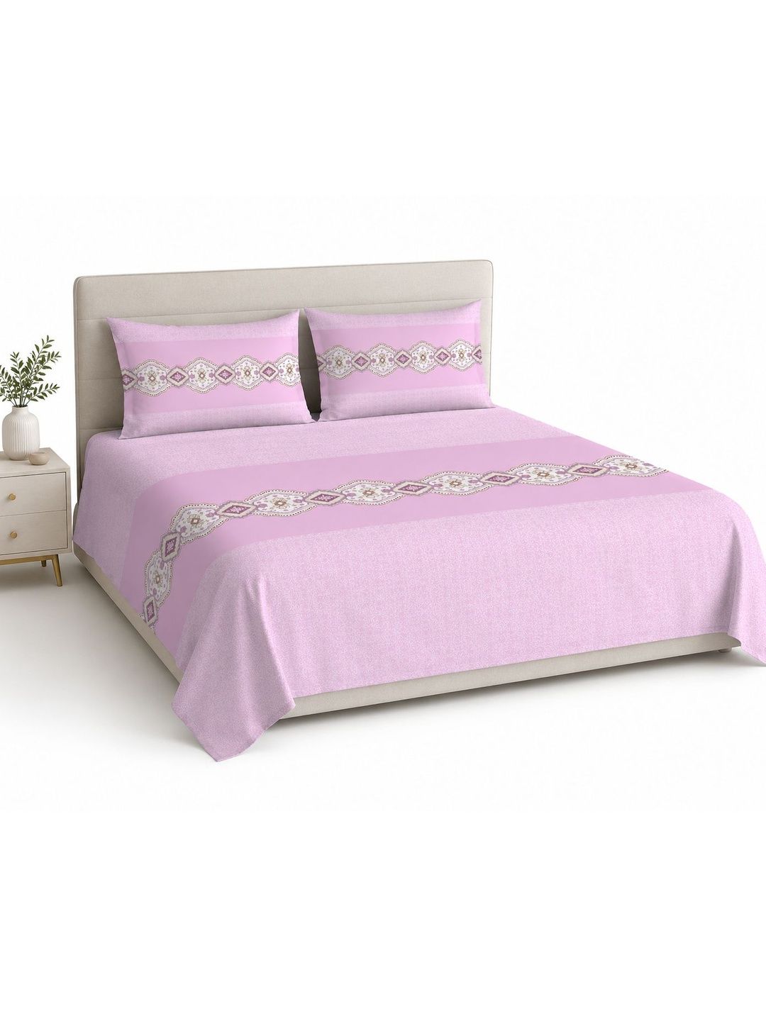 INDRA'S Pink Ethnic Motifs 160 TC King Bedsheet with 2 Pillow Covers-picture-26