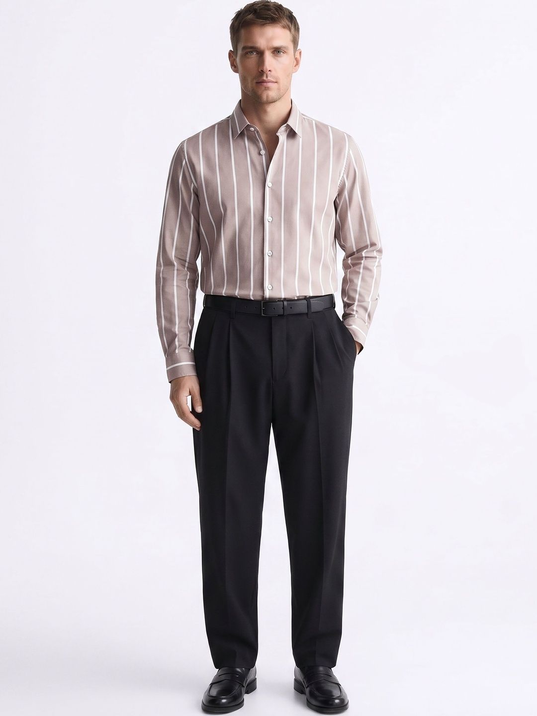 MISCHIEF MONKEY Classic Striped Cotton Shirt-image-40