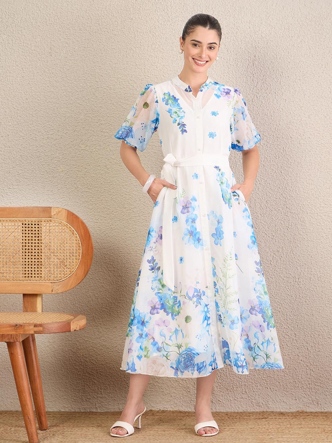 Antheaa Floral Print Chiffon A-Line Midi Dress-picture-34