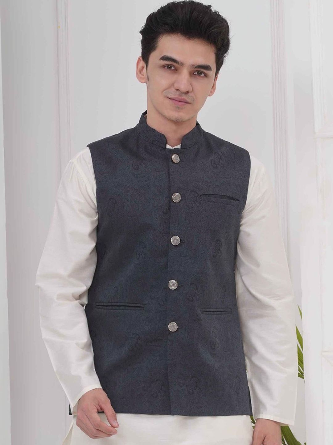 Moda Rapido Mandarin Collar Sleeveless Nehru Jacket-picture-41