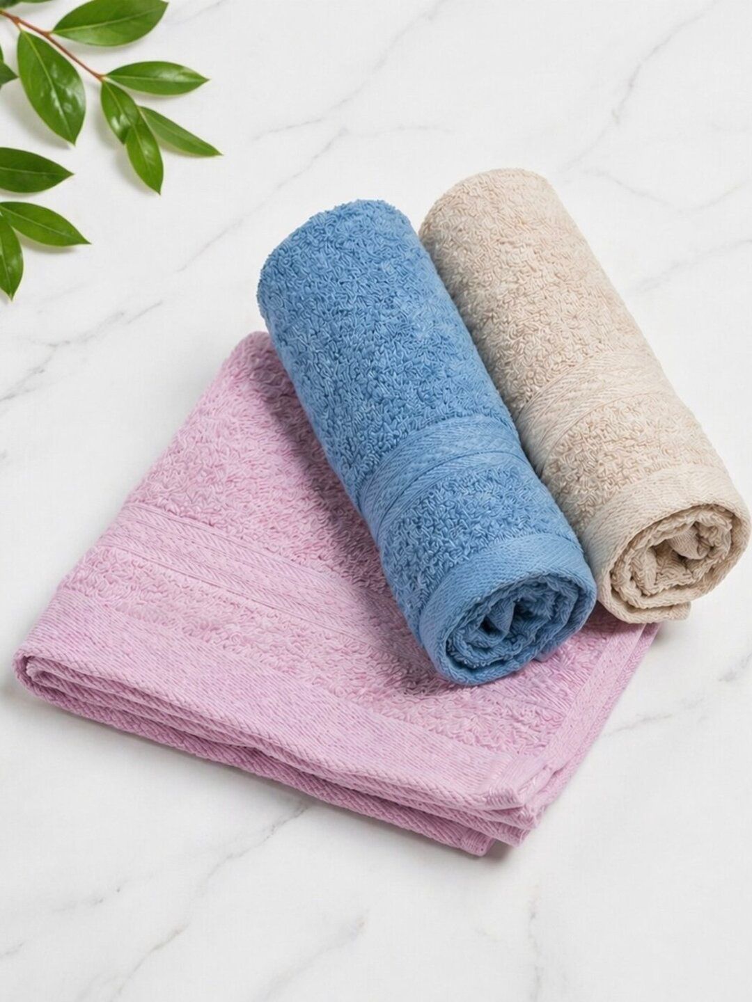 Triani Pink & Blue Bamboo & Cotton 600 GSM 3-Pcs Face Towels-image-13