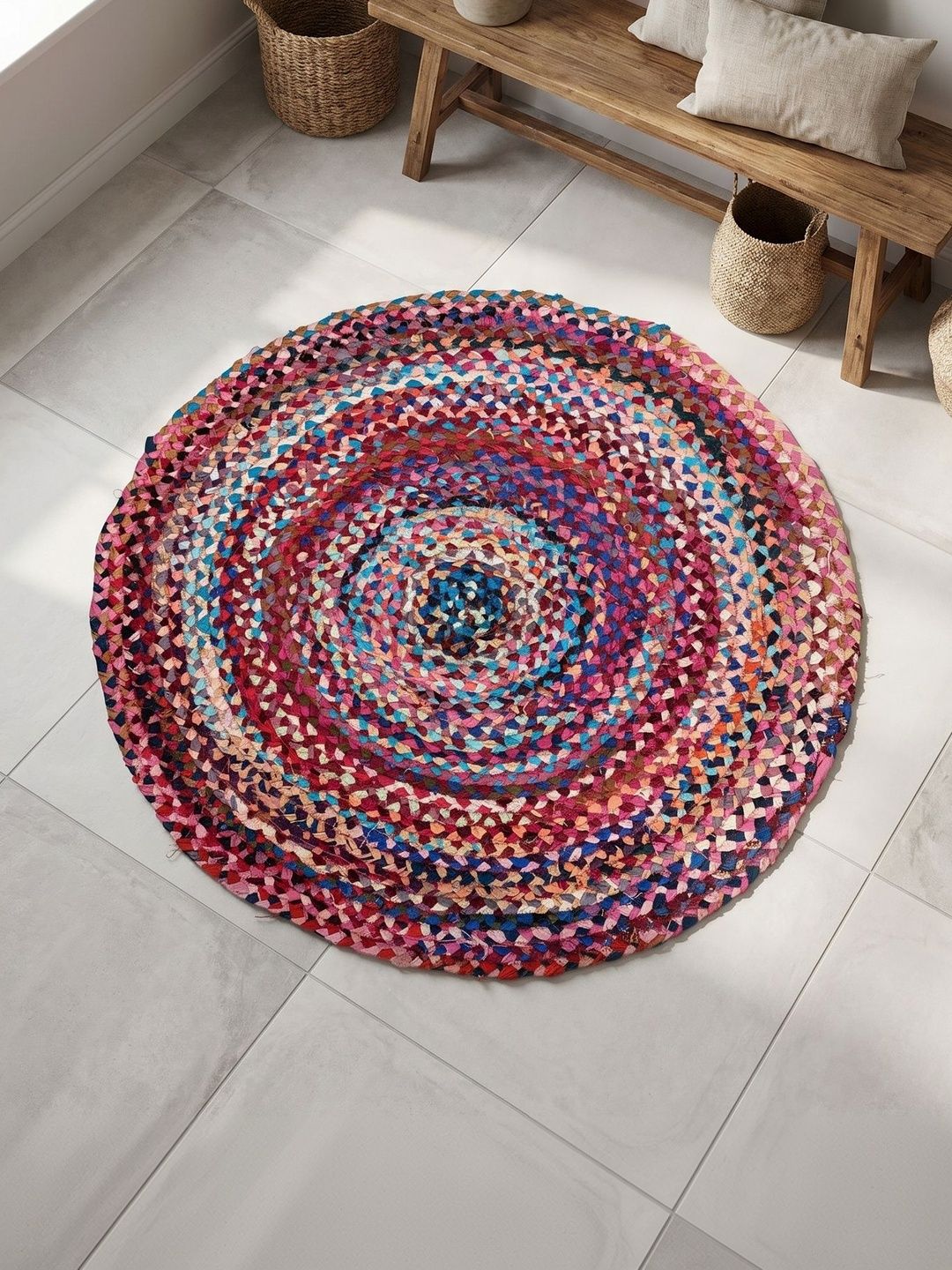 ASTERLANE Pink Abstract Handmade Cotton Carpet-picture-14