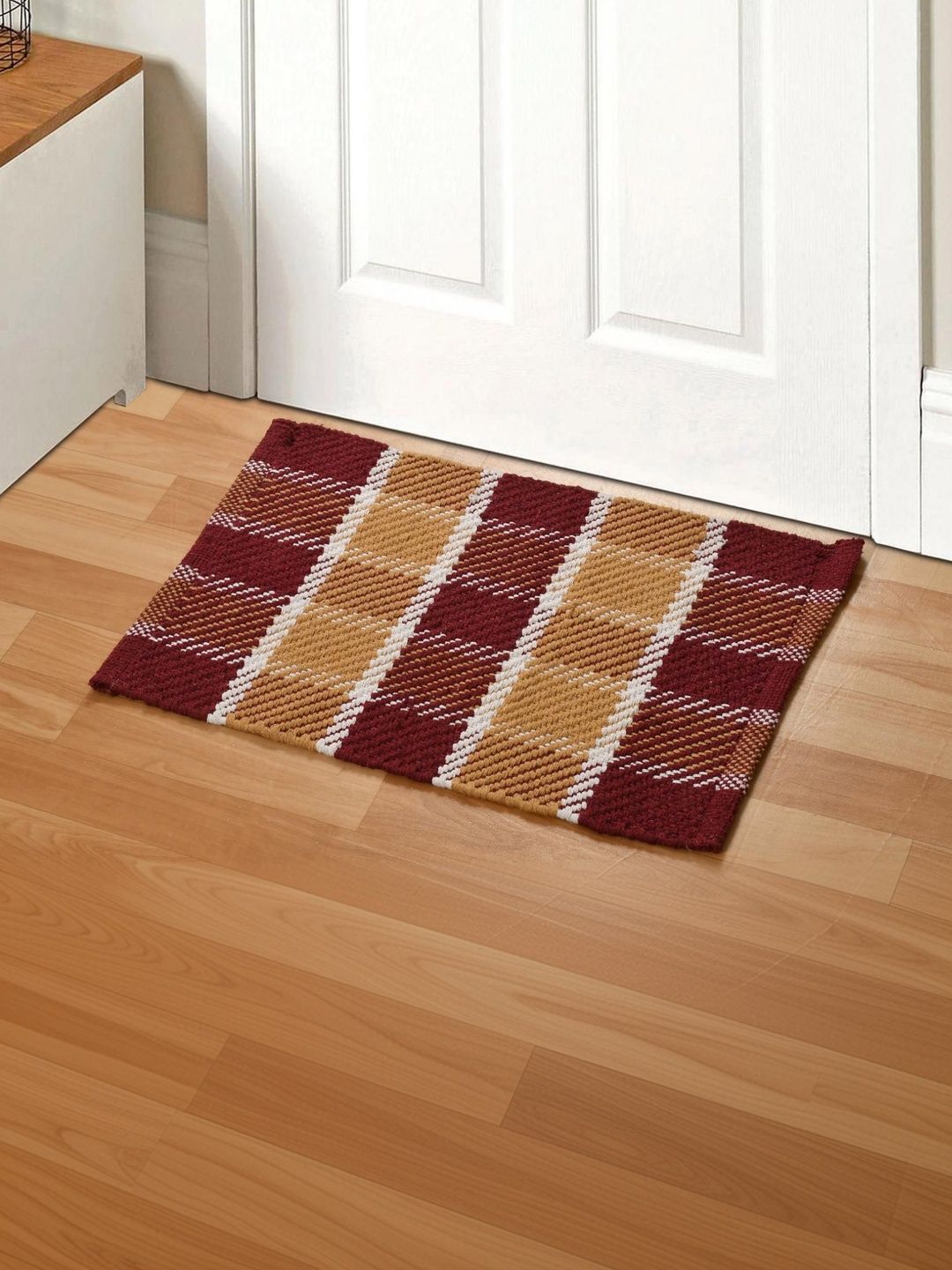 FINE TEX WORLD Maroon & White Checked Cotton Doormat-image-38