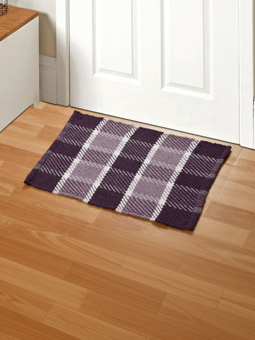 FINE TEX WORLD Purple & White Checked Cotton Doormat-image-30