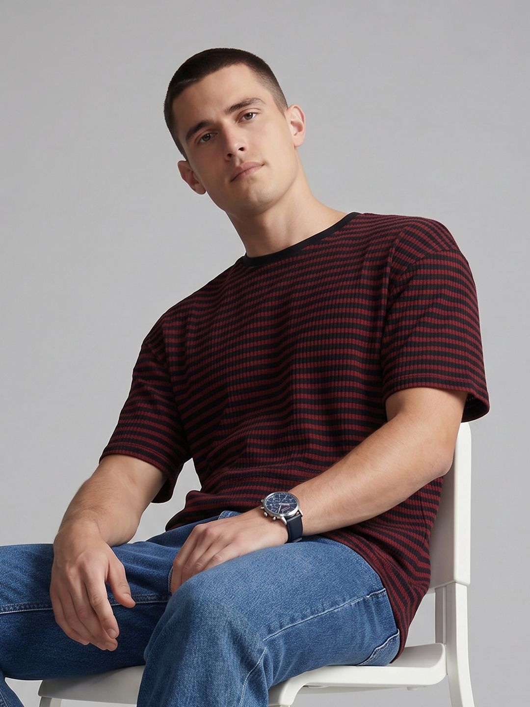 Louis Philippe Sport Relaxed Fit Striped T-Shirt-image-38