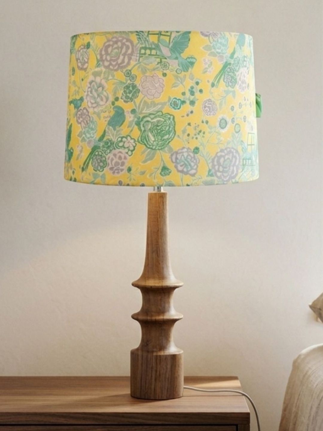 FREEDOM TREE Turned Wood Table Lamp with Printed Yellow Medium Taper Shade-picture-44