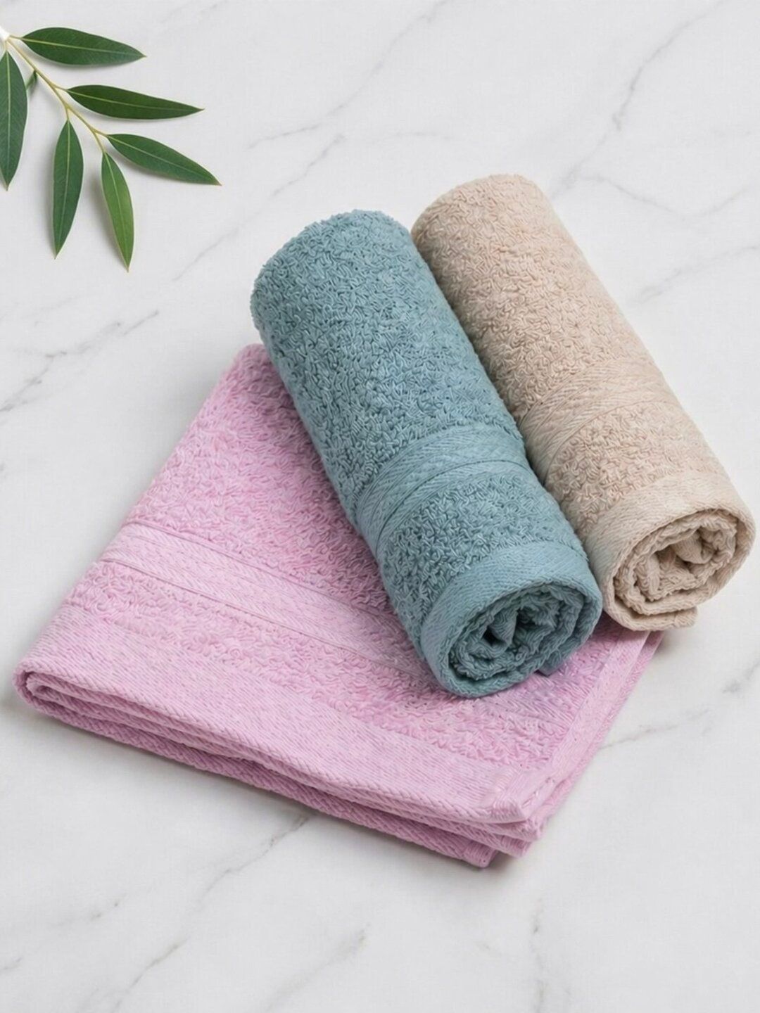 Triani Pink & Blue Bamboo & Cotton 600 GSM 3-Pcs Face Towels-picture-37