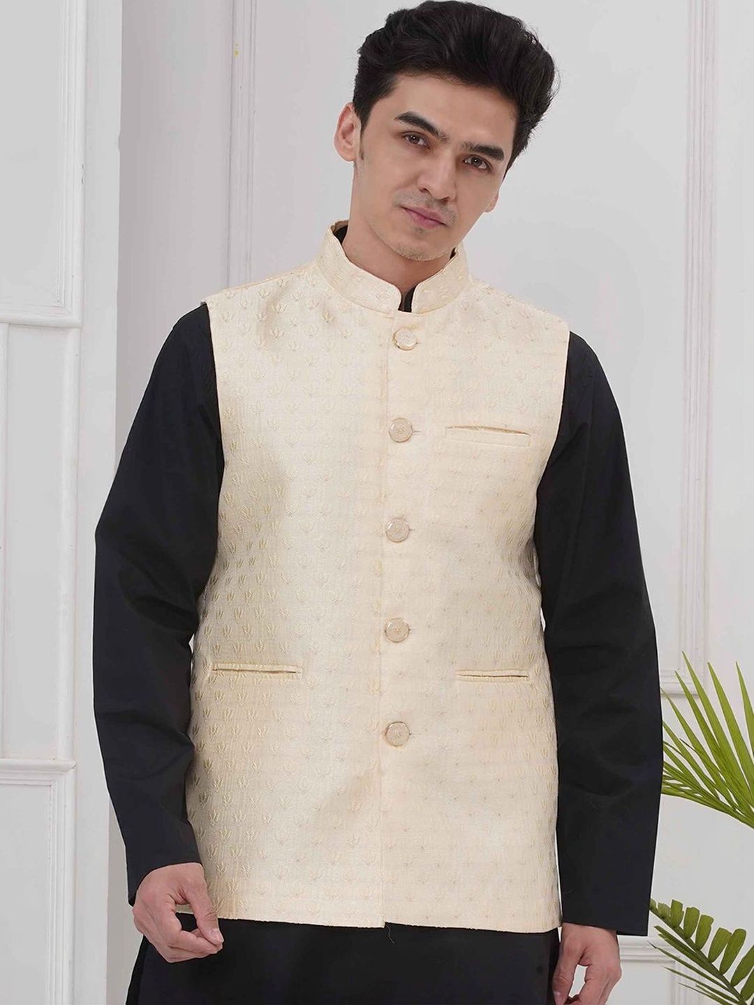 Moda Rapido Mandarin Collar Sleeveless Nehru Jacket-image-25