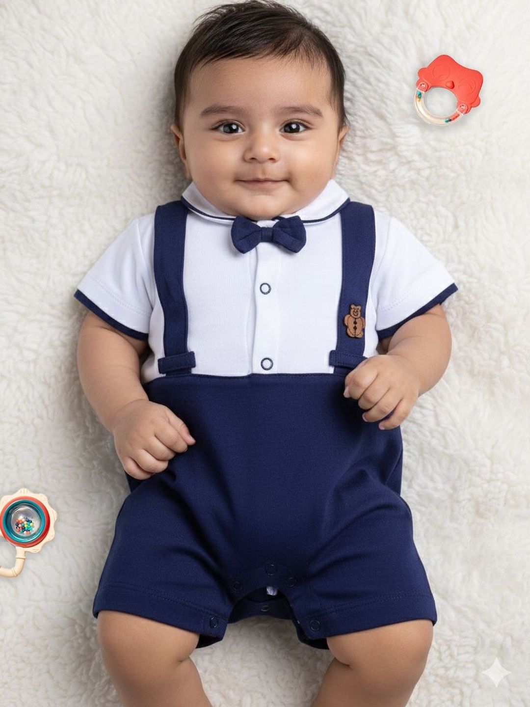 BABY GO Infant Boys Colourblocked Cotton Rompers-picture-39