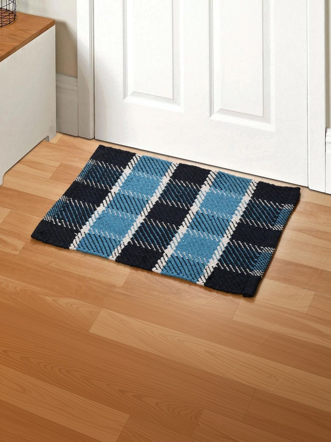 FINE TEX WORLD Black & Blue Checked Cotton Doormat-image-42