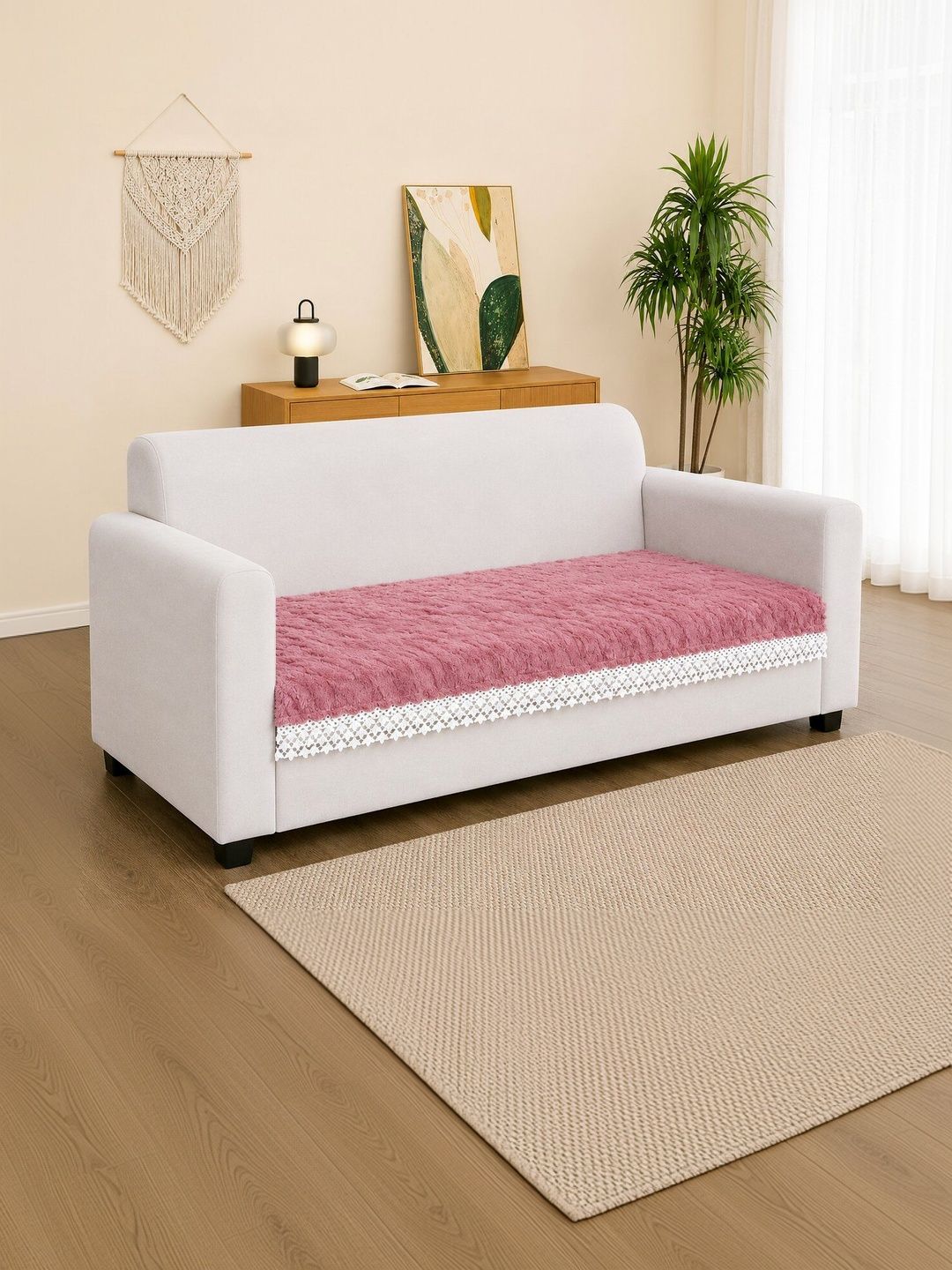 RD TREND Pink Solid 1 Piece Sofa Cover Without Arms-image-44