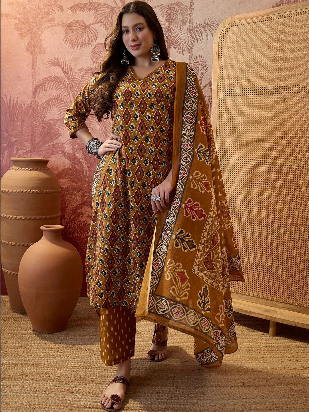 Sangria Women Ethnic Motifs Printed Regular Pure Cotton Kurta with Trousers & With Dupatta-picture-39