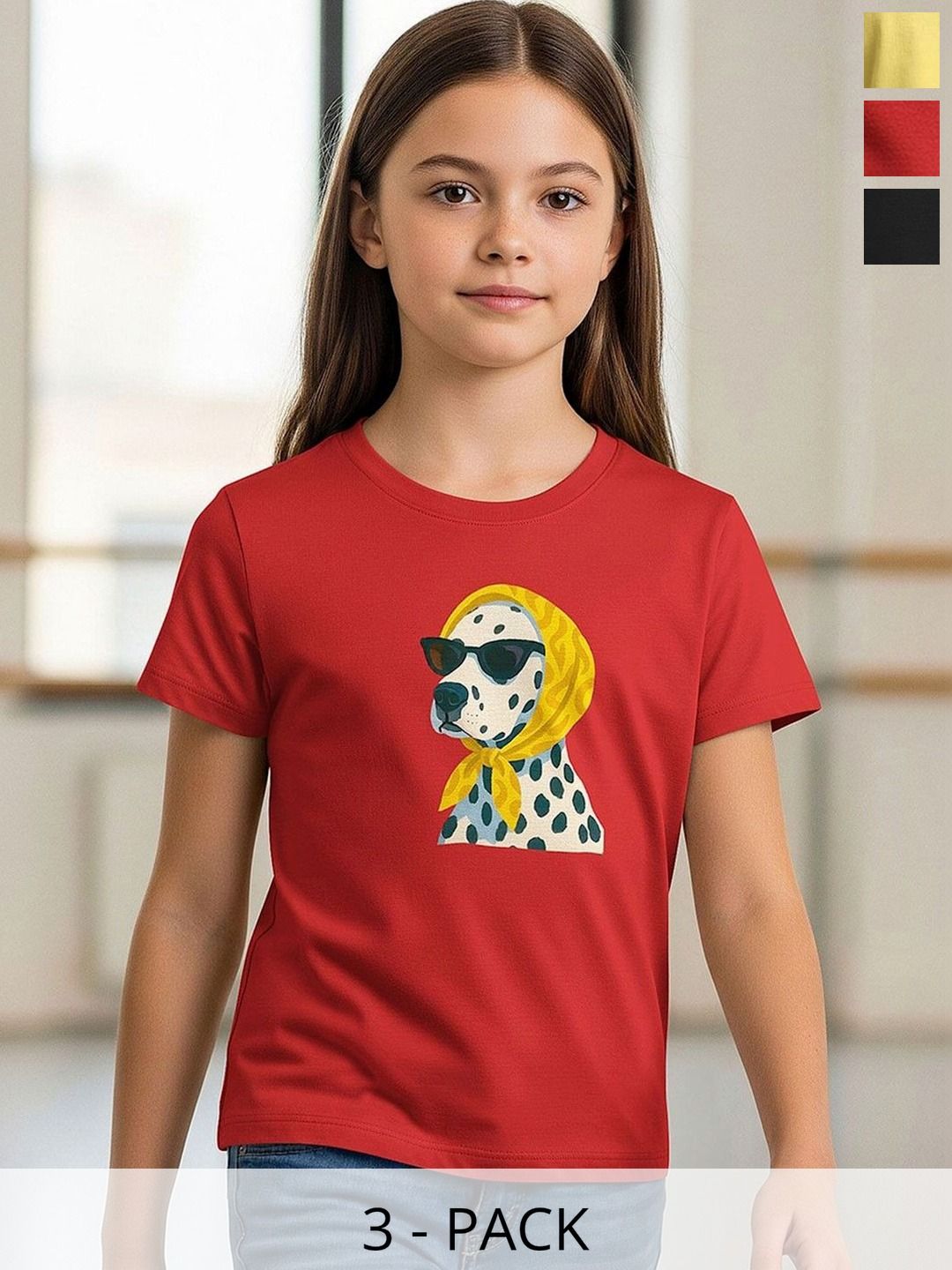 HELLCAT Girls Pack Of 3 Graphic Printed Round Neck Tshirts-image-49
