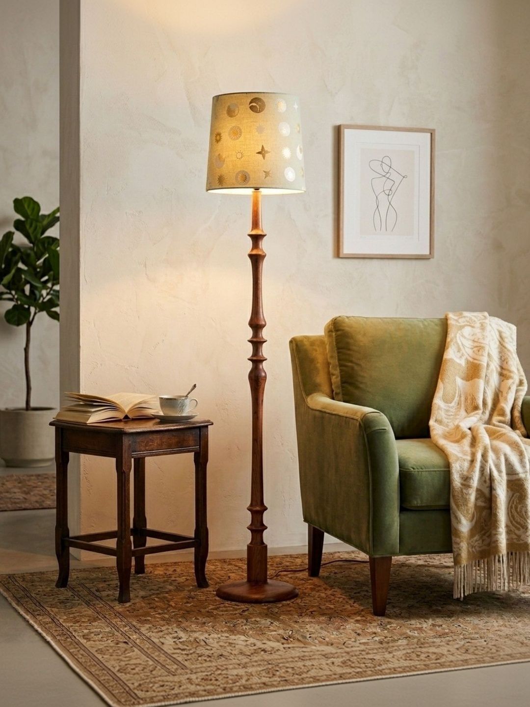 FREEDOM TREE Brown & Grey Printed Wooden Cylinder Floor Lamps-picture-37
