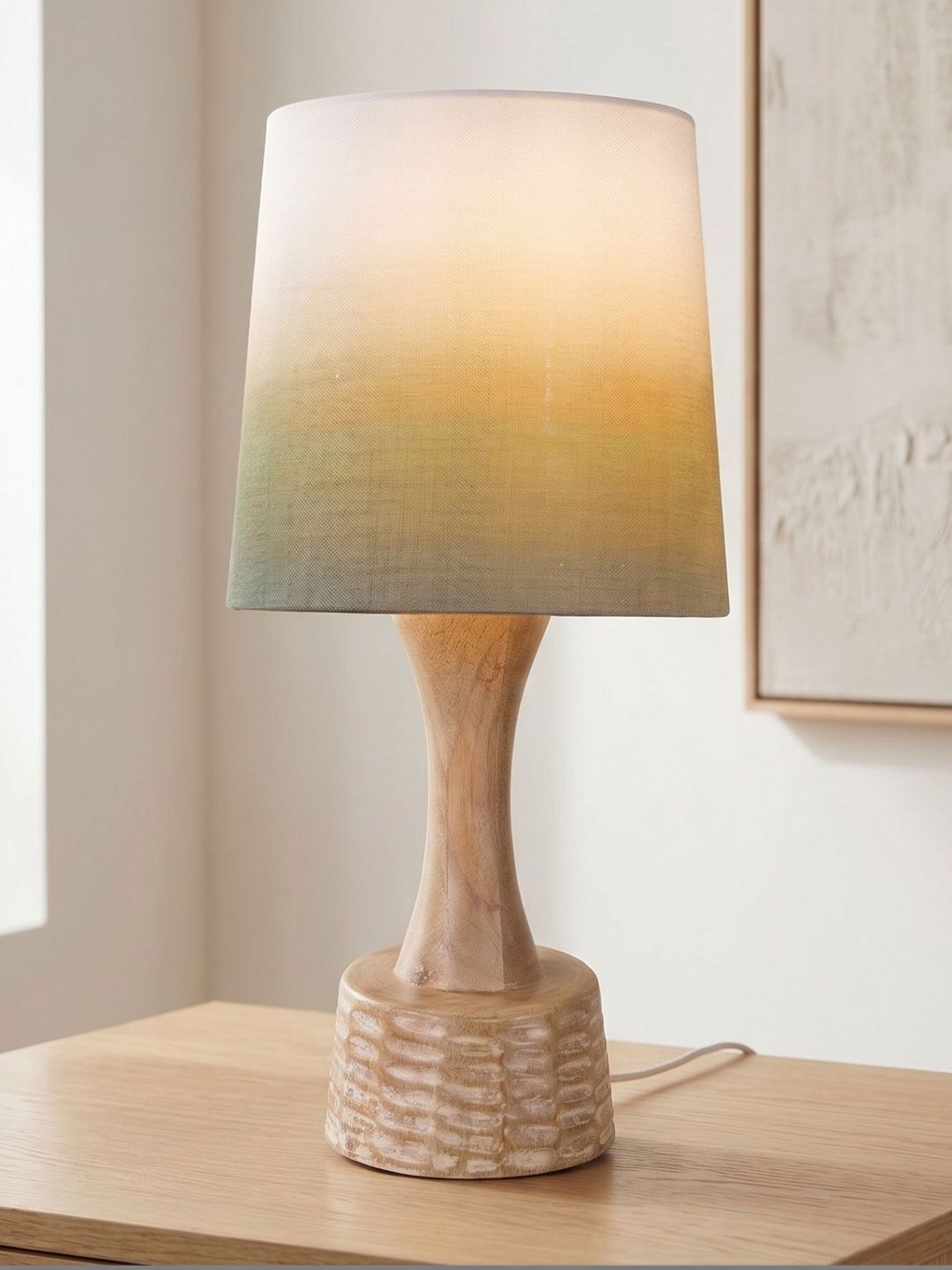 FREEDOM TREE Soma Wood Table Lamp with Printed Green Medium Taper Shade-image-25