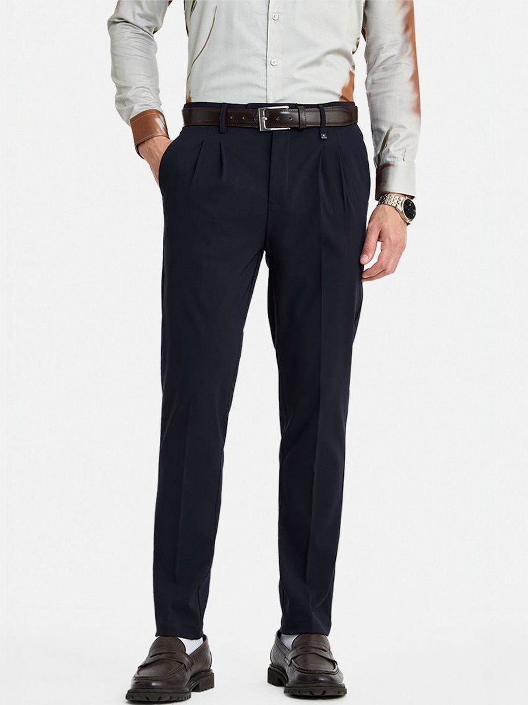 Snitch Men Slim Fit Wrinkle Free Pleated Trousers-picture-32