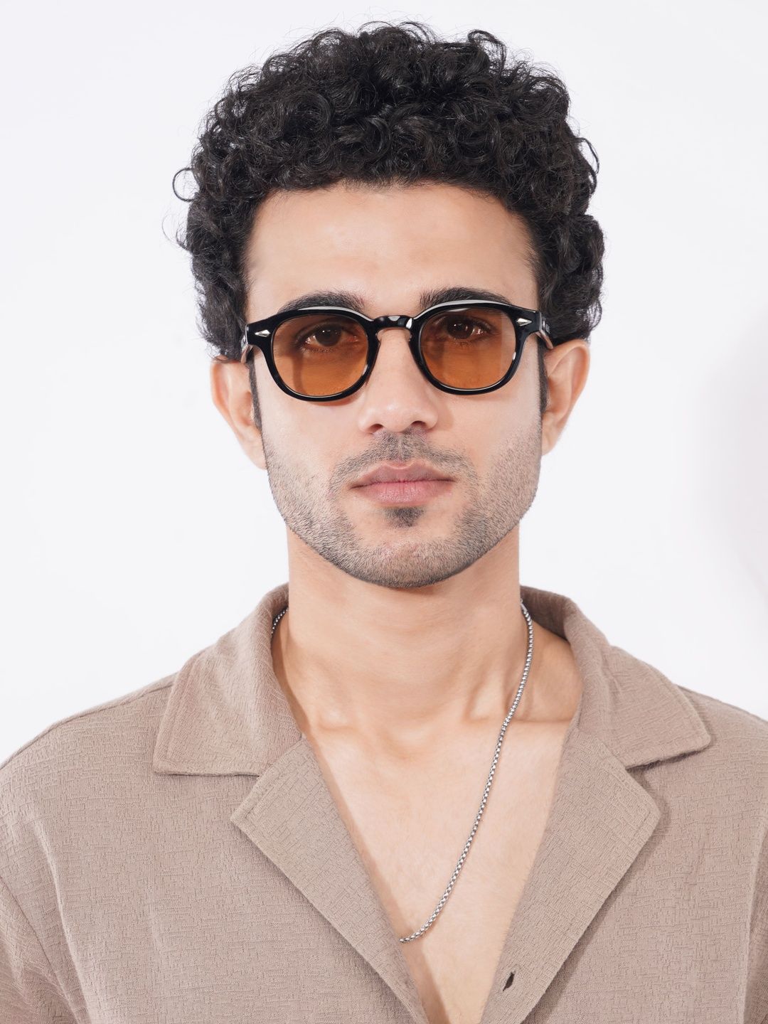 ACCENTZ Men Brown Lens & Black Round Sunglasses with-image-4