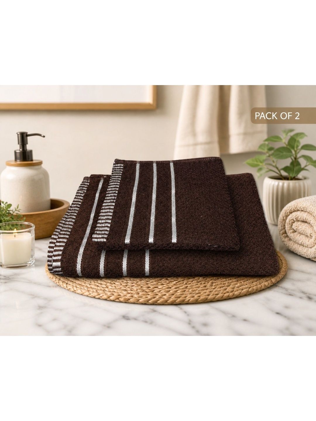 Satisfyn Brown & Coffee Brown 2 Striped Cotton 450 GSM Bath Towel-image-17