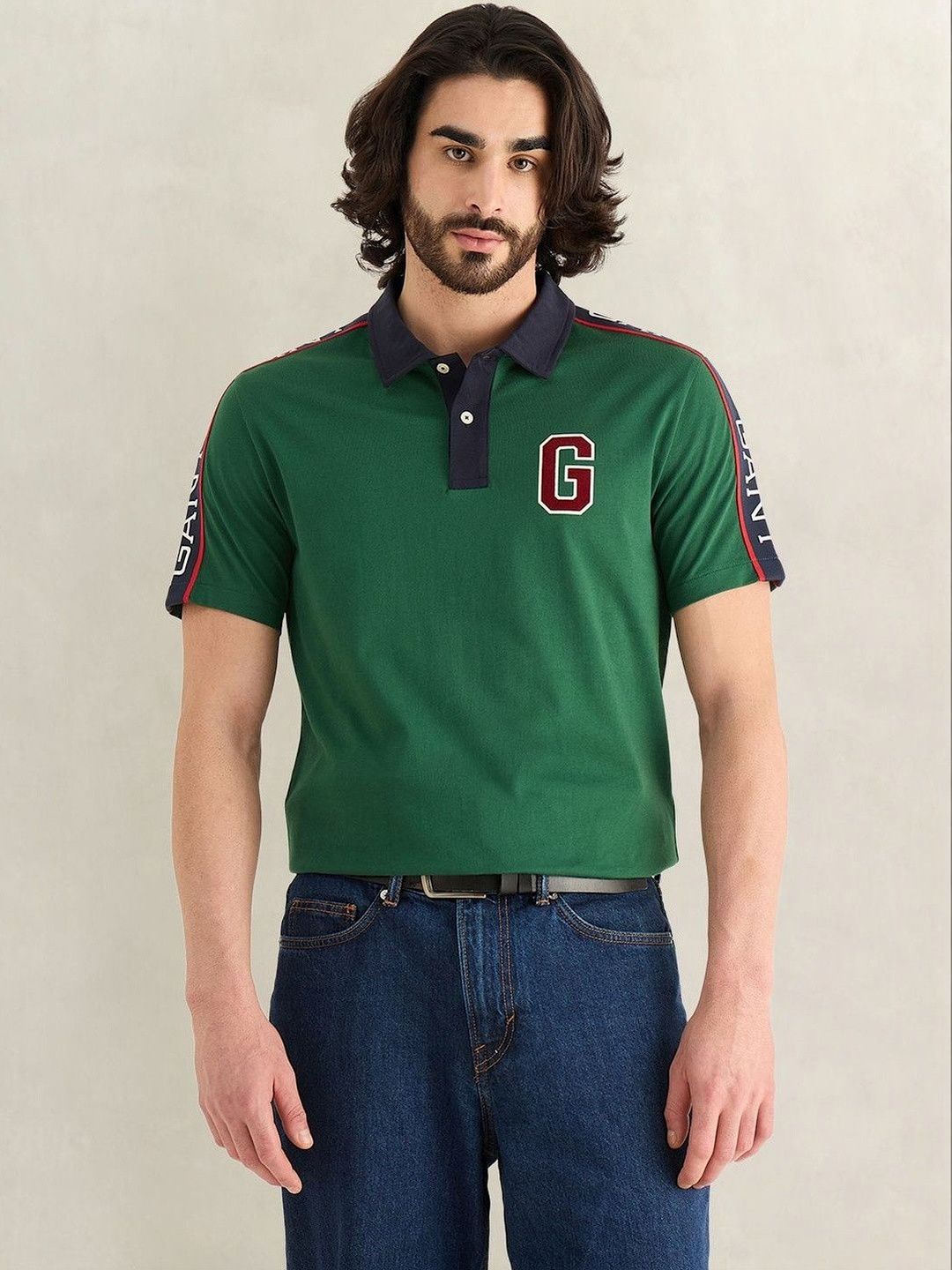 Gant Men Green Logo Print Regular Fit Pure Cotton Polo T-Shirt-picture-11