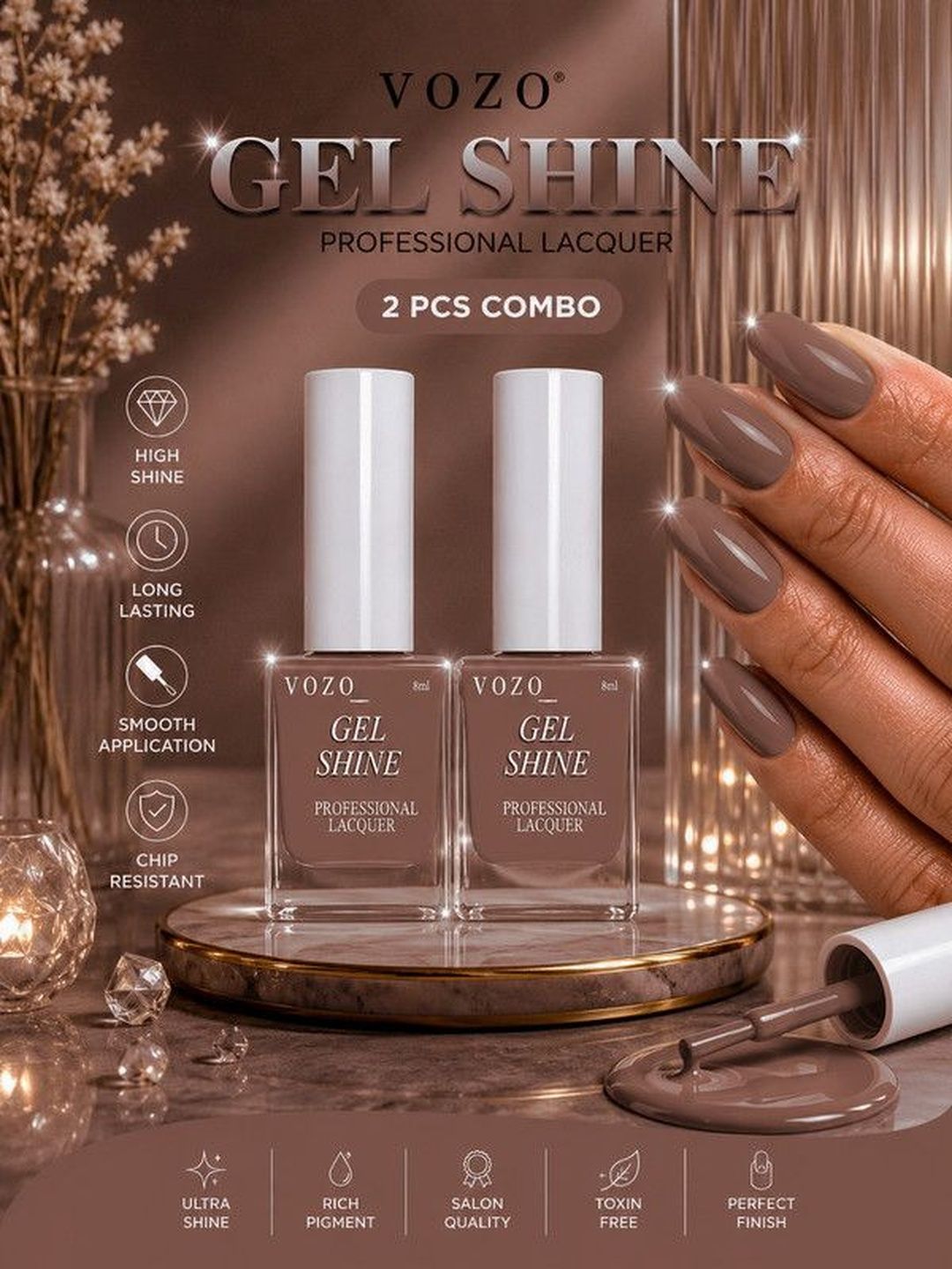 VOZO Set Of 2 Long Lasting Gel Shine Nail Lacquer - 8 ml Each -Black Shadows 50-picture-26
