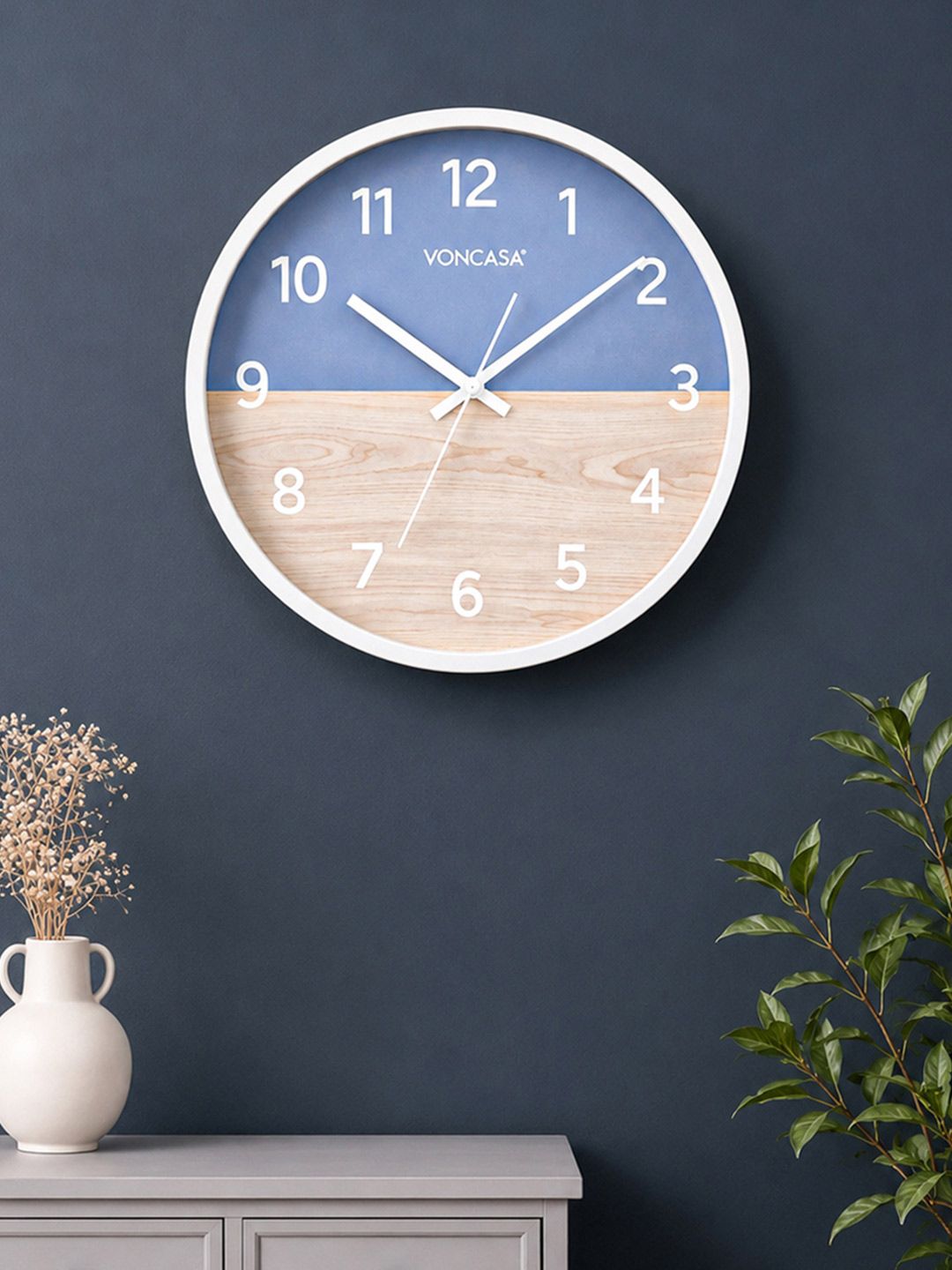 MARKET99 Blue & White Modern Dual-Toned Plastic Wall Clock-picture-16