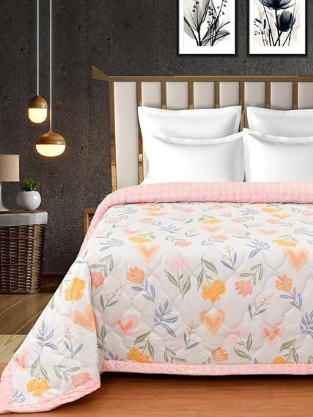 Anadhika Peach-Coloured & White Floral Microfiber AC Room Comforter-image-28