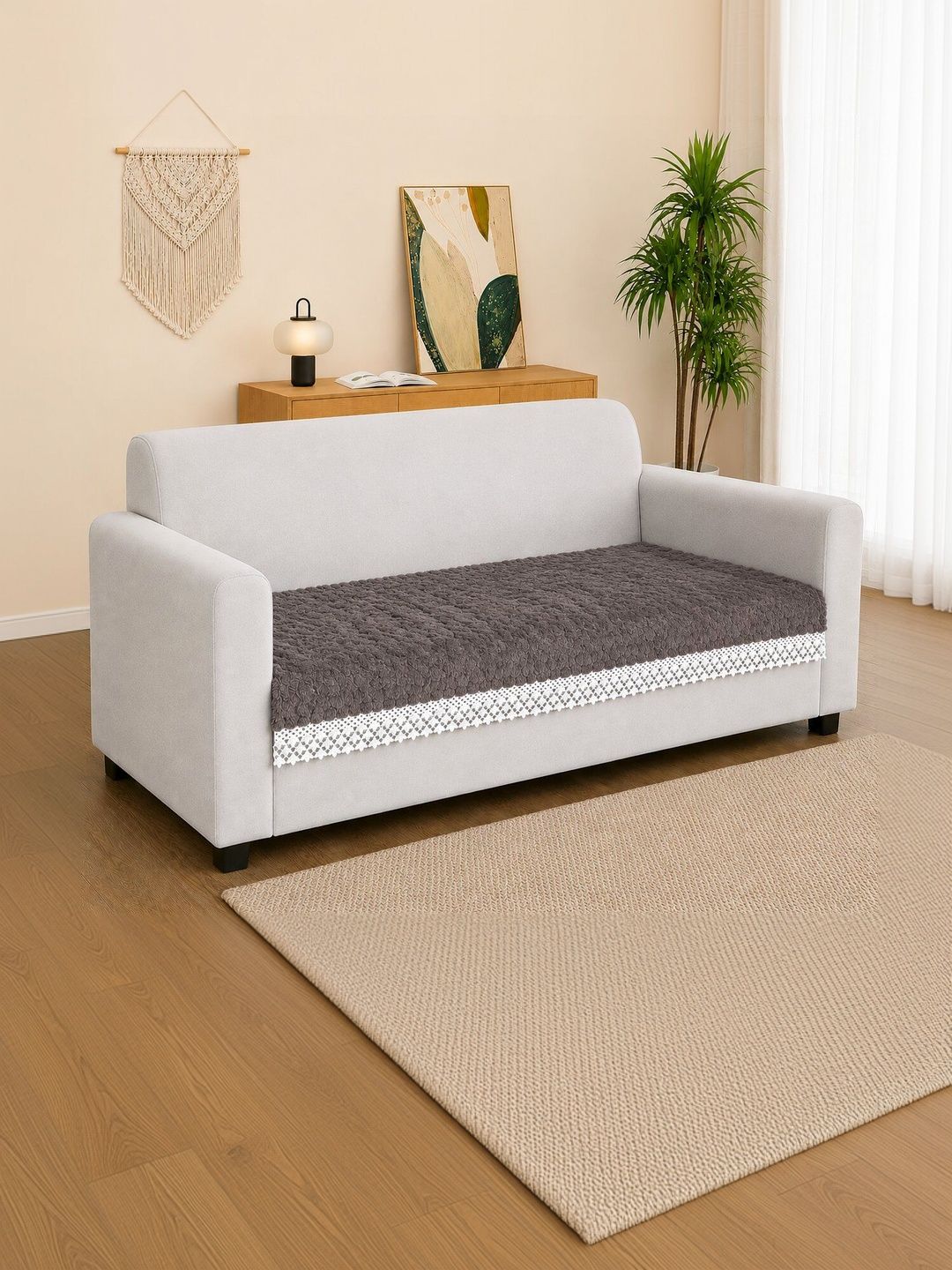 RD TREND Brown Solid 1 Piece Sofa Cover Without Arms-picture-10