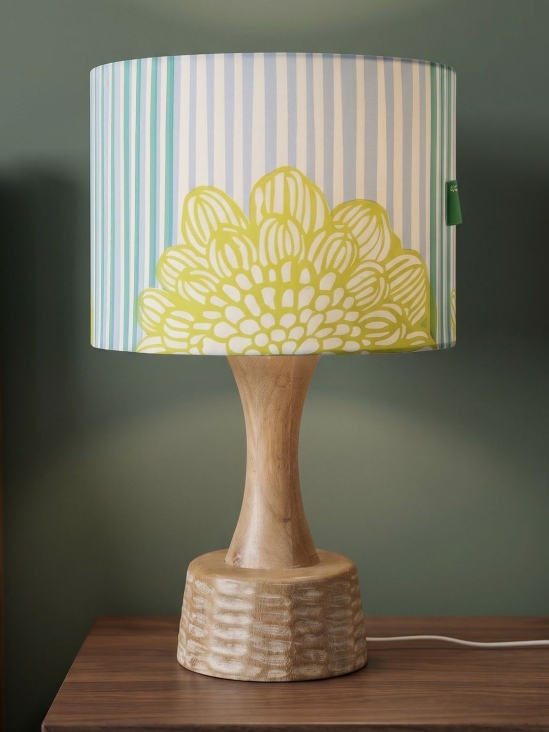 FREEDOM TREE Soma Wood Table Lamp with Printed Blue & Green Large Drum Shade-image-24