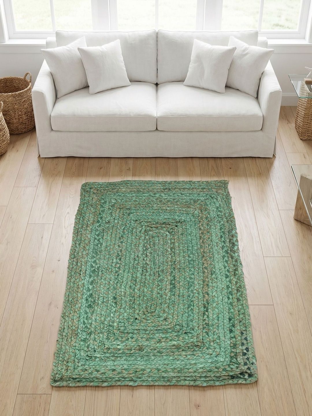 ASTERLANE Green Abstract Handmade Cotton Carpet-picture-37