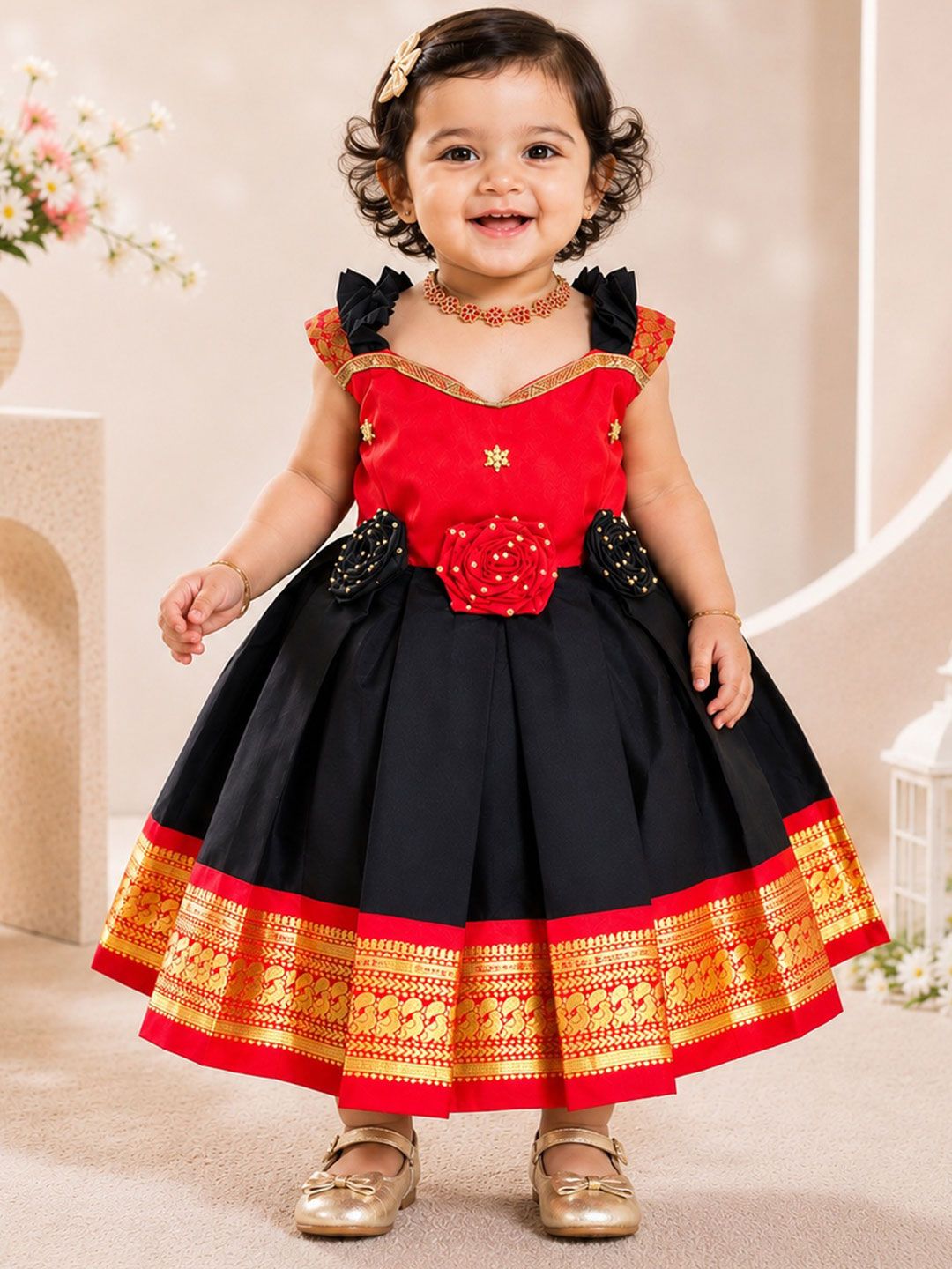 Babypattu Embroidered Round Neck Fit and Flare Ethnic Dresses-picture-35
