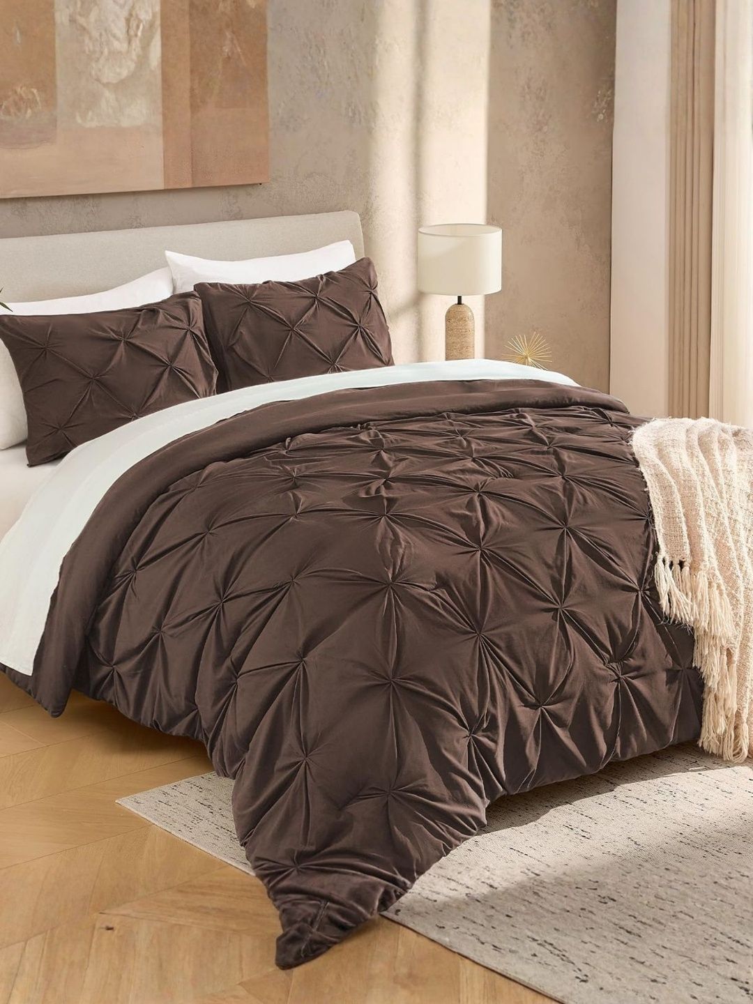 THE WHITE MOSS Coffee Brown & Coffee Brown Heavy Winter 400 GSM Comforter-image-47