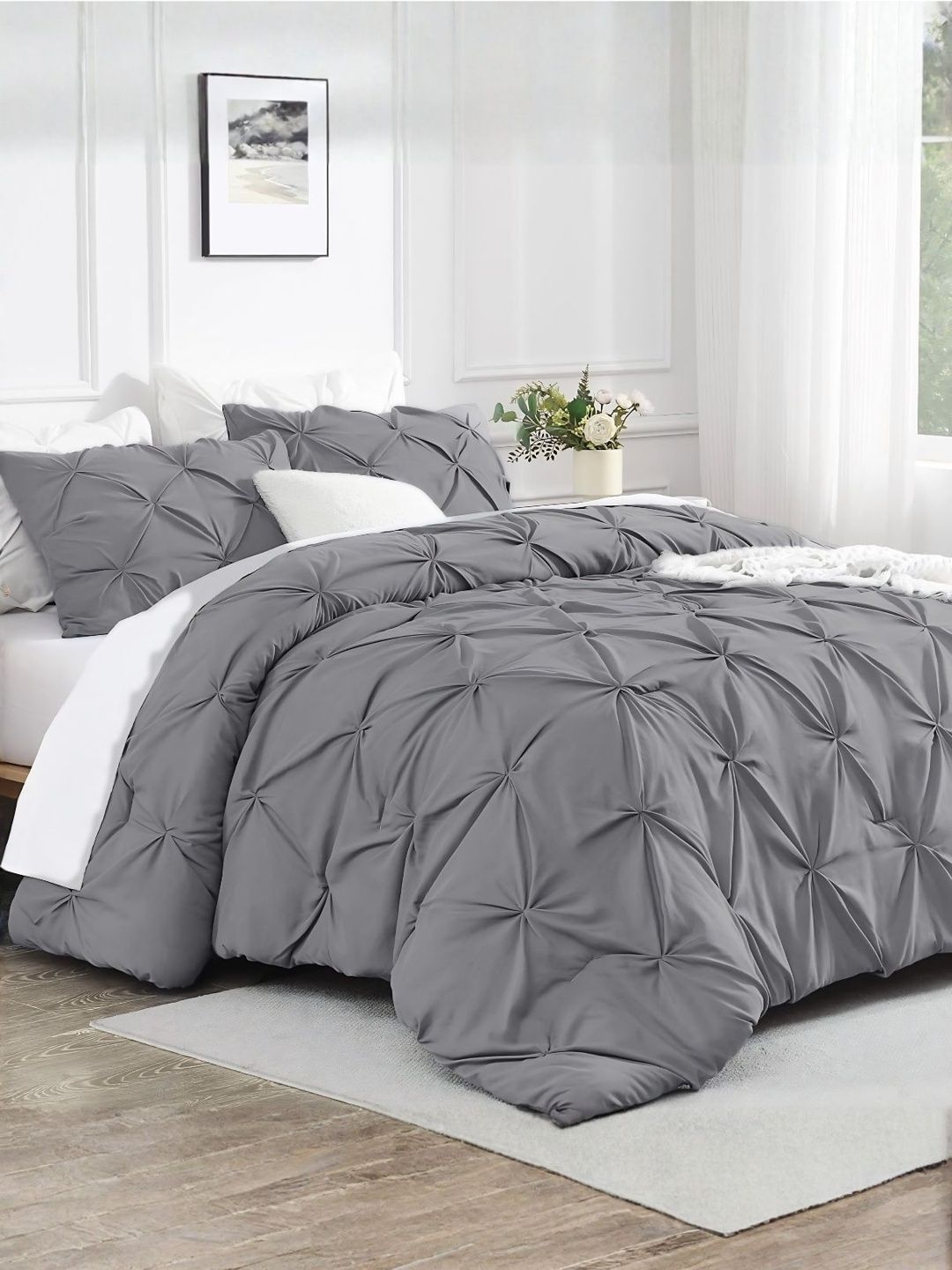 THE WHITE MOSS Grey & Grey Heavy Winter 400 GSM Comforter-image-9