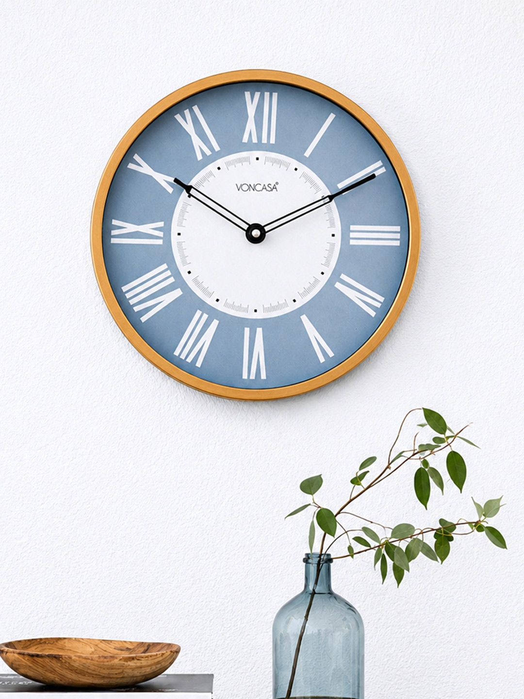 MARKET99 Blue & White Modern Roman Minimalist Plastic Wall Clock-picture-13