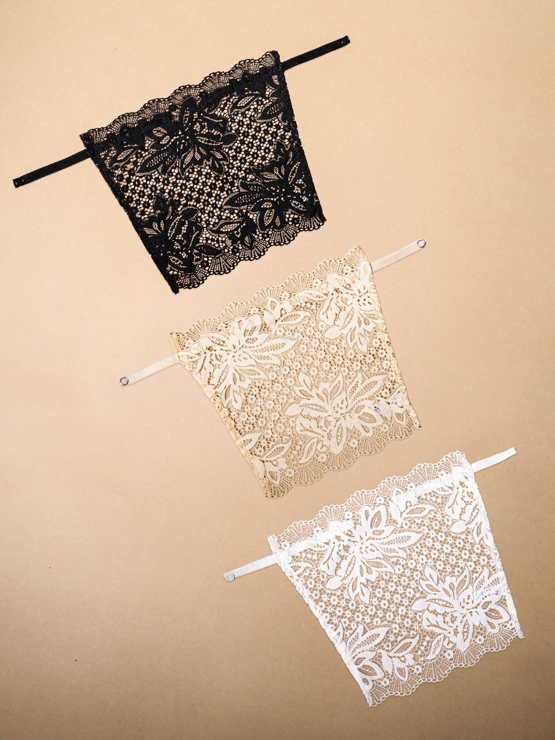 Muselot Pack Of 3 Printed Lace Details Non Padded Camisoles-image-3