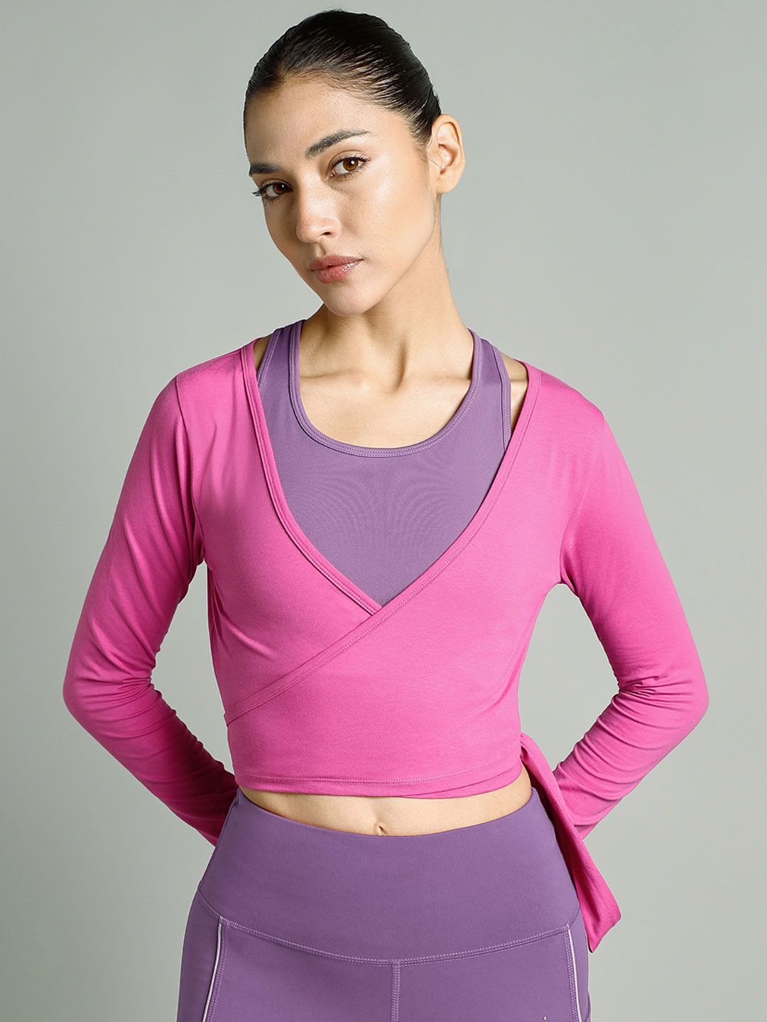 CULT Women's Pink Back Wrap Around Flow Yoga Tank-picture-51