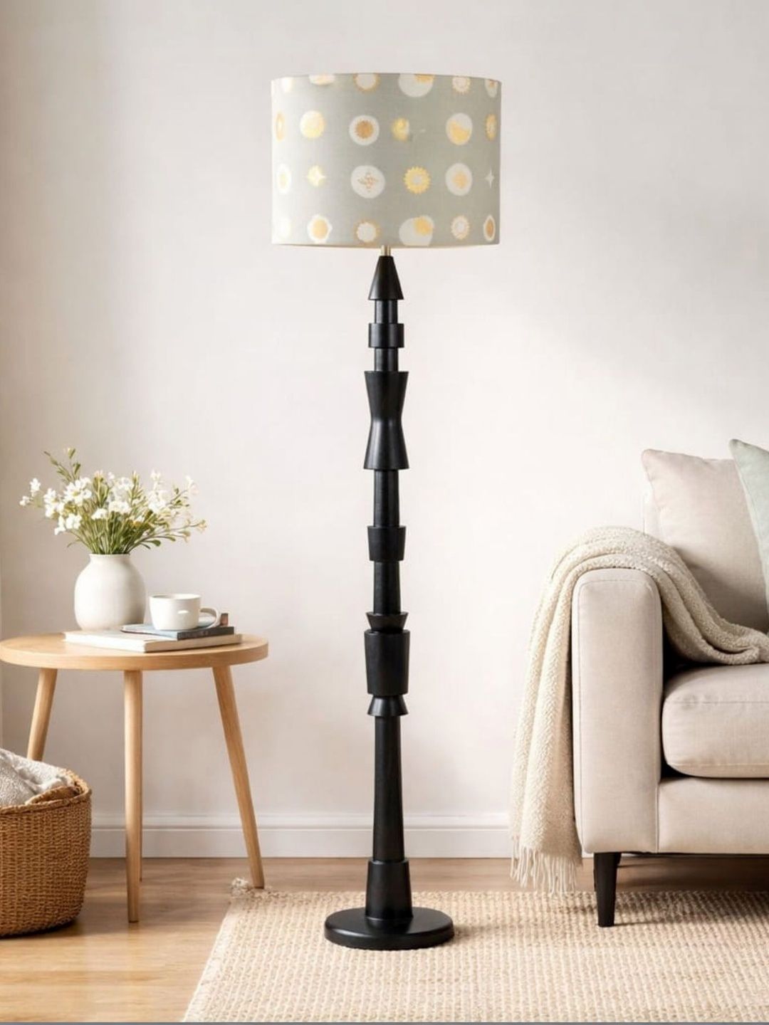 FREEDOM TREE Charcoal & Grey Printed Wooden Cylinder Floor Lamps-picture-29
