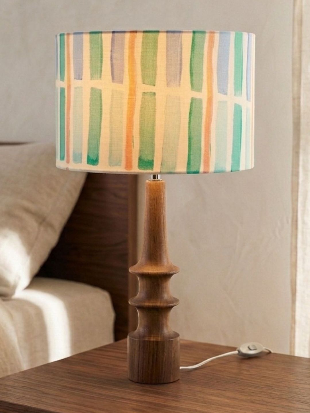 FREEDOM TREE Turned Wood Table Lamp with Printed Green Medium Drum Shade-picture-41