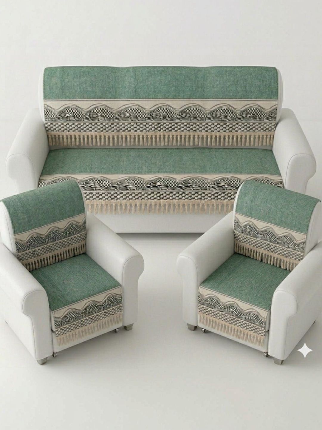RAINBOW FURNISHINGS Sea Green & Green Printed Cotton Blend Sofa Cover Without Arms-image-49