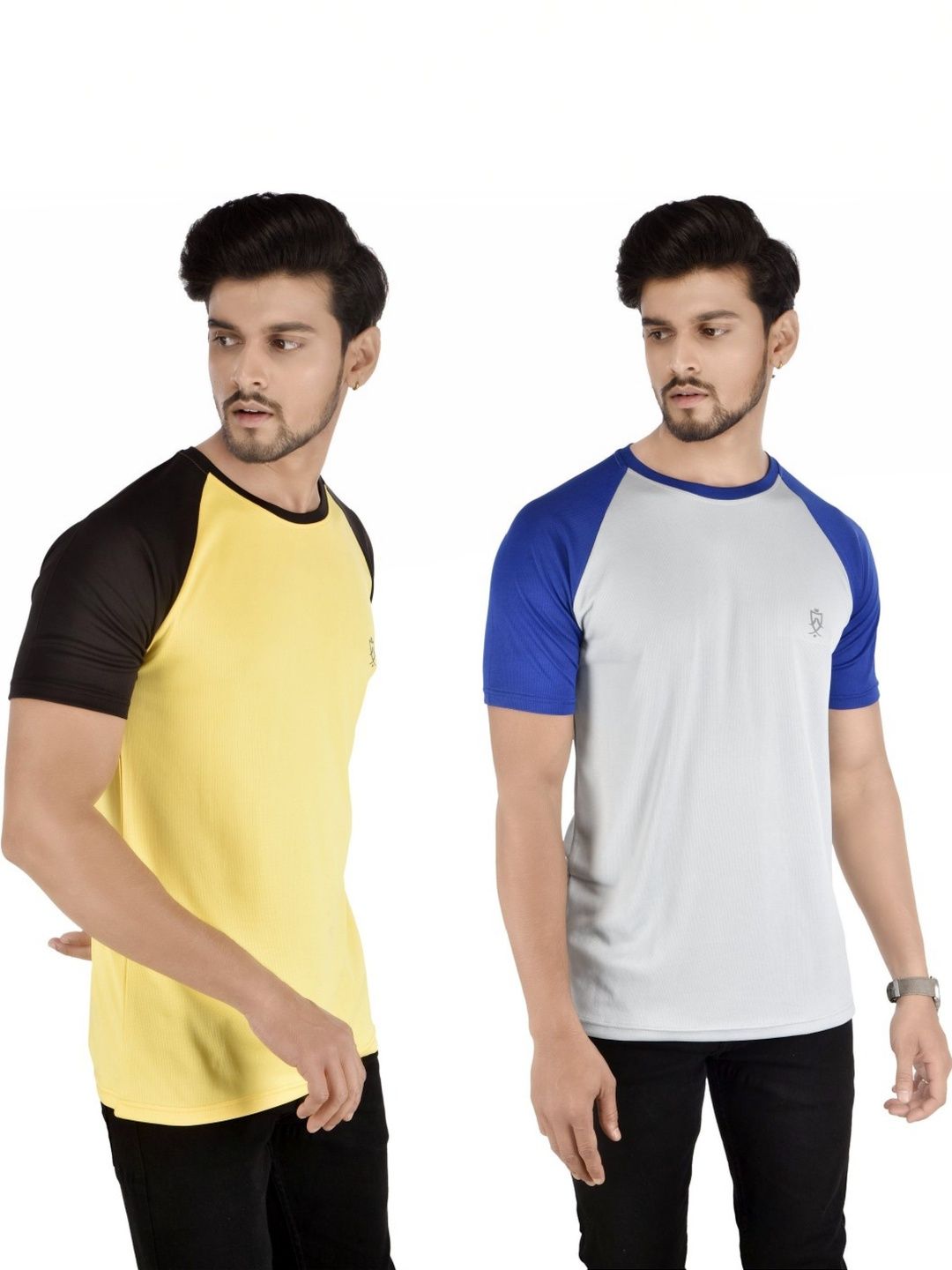 JEIRI Men Pack Of 2 Colourblocked Brand Logo Cotton T-shirt-image-24