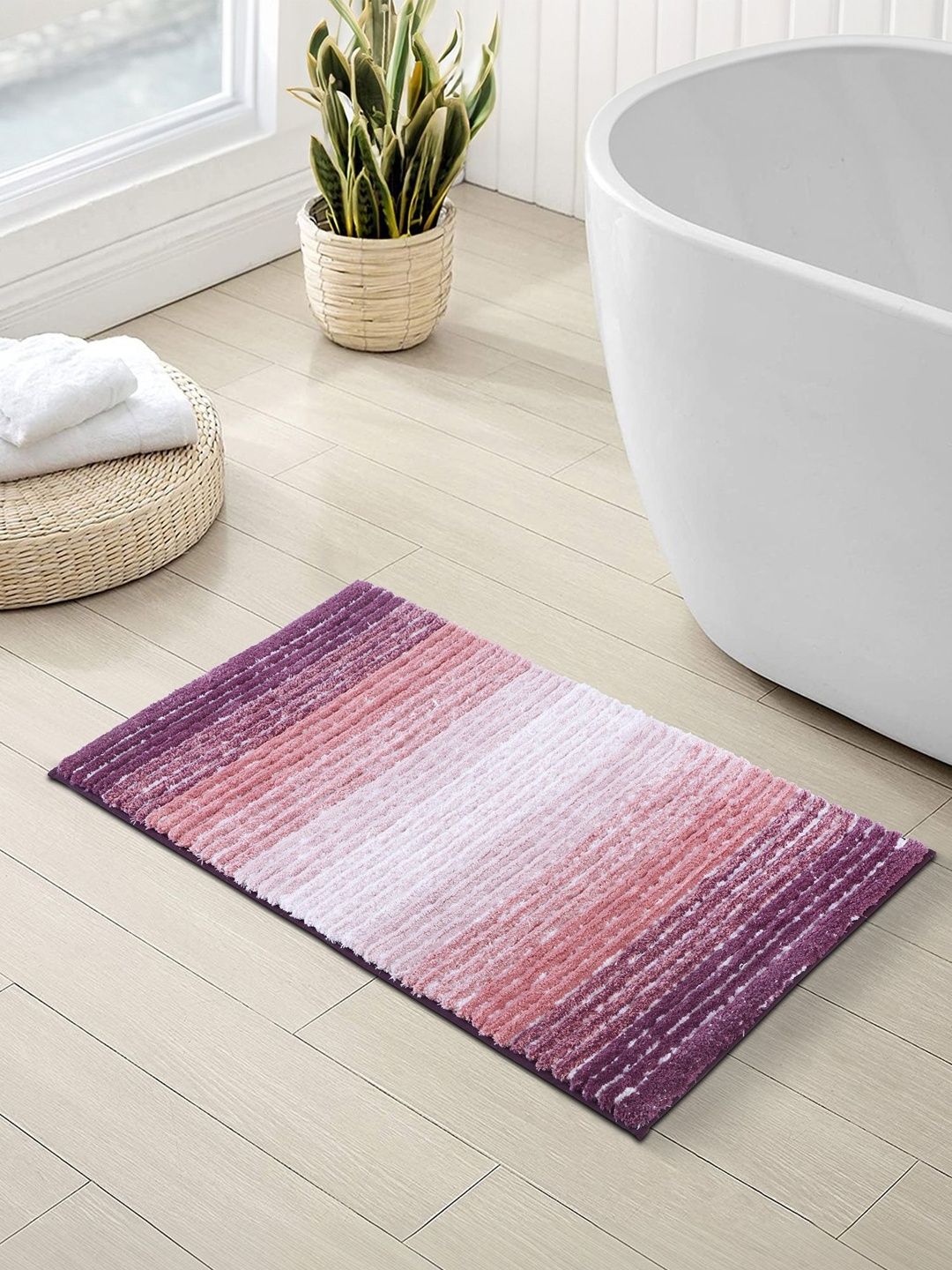 OBSESSIONS Mauve & White Striped Anti-Skid 1960 GSM Bath Rugs-picture-41