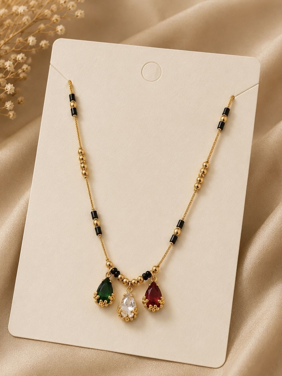 Zeviel Gold-Plated Artificial Stones and Beads Mangalsutra-picture-27