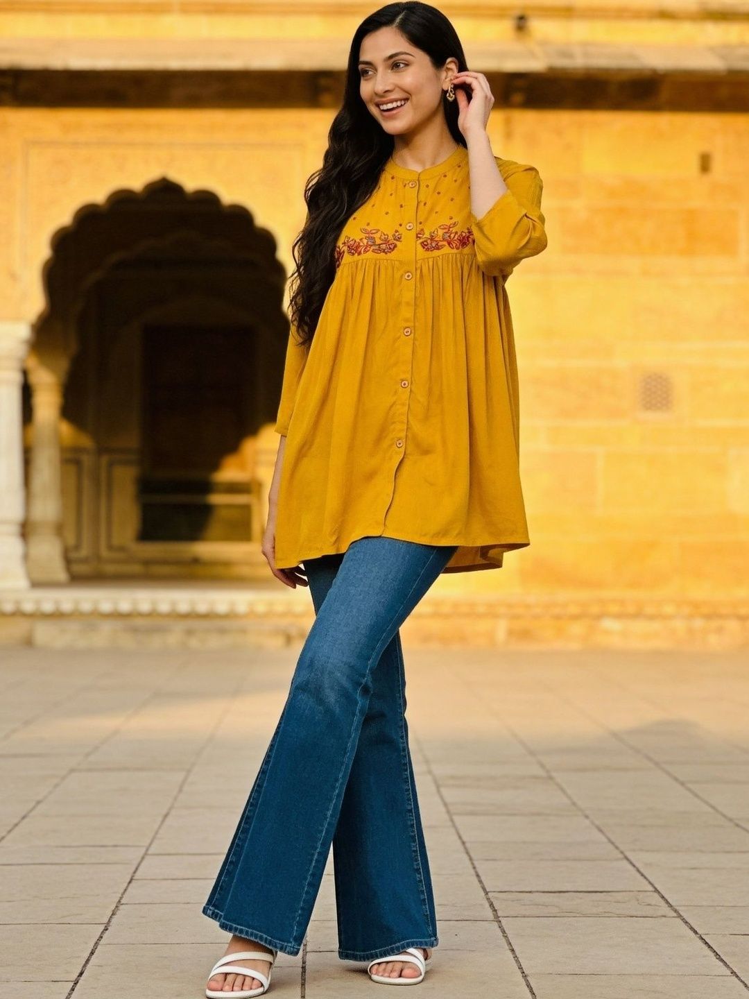Rangita Ethnic Motifs Embroidered Thread Work Thread Work Panelled Kurti-picture-15