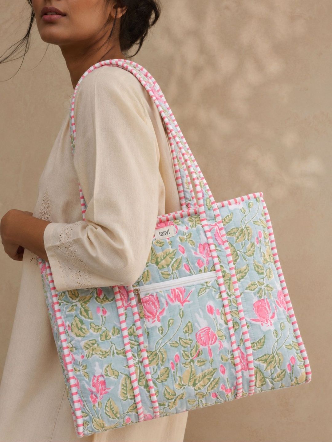 Taavi Floral Printed Shopper Tote Bag with Quilted-picture-31