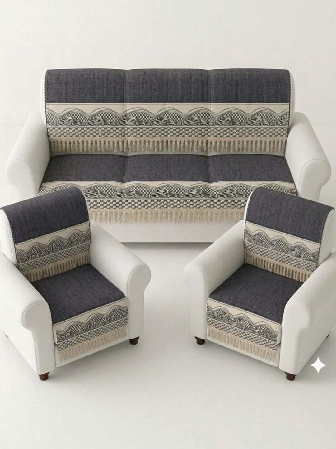 RAINBOW FURNISHINGS Charcoal & Charcoal Printed Cotton Blend Sofa Cover Without Arms-image-37