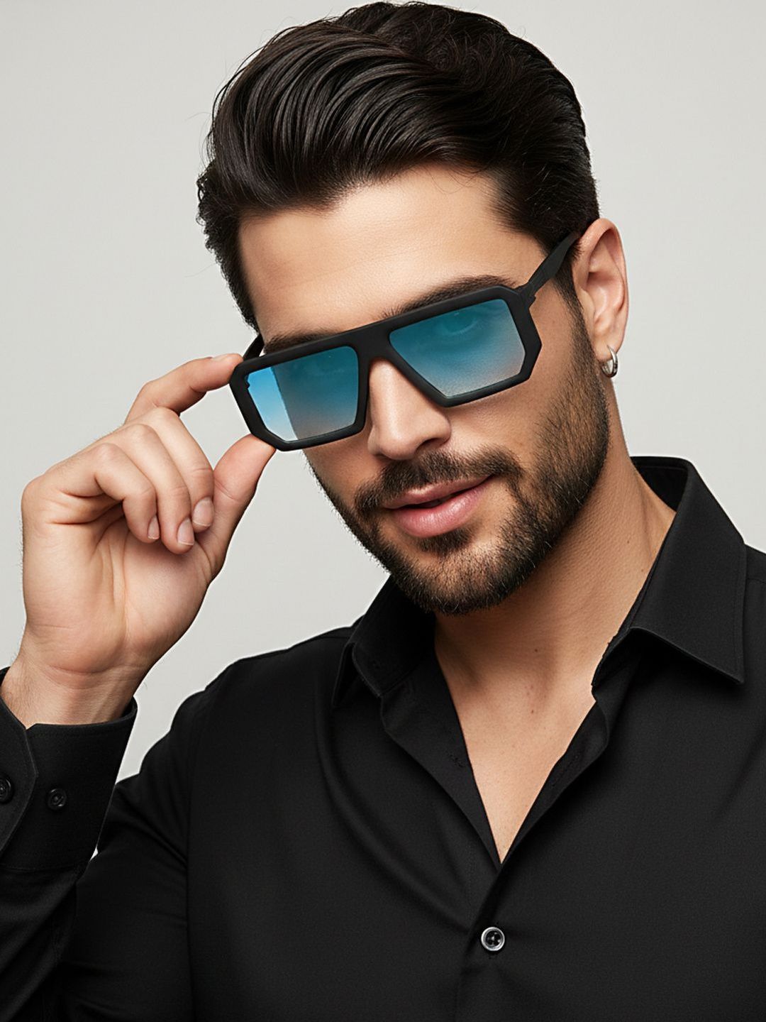 SZN Unisex Blue Lens & Black Rectangle Sunglasses with-picture-44
