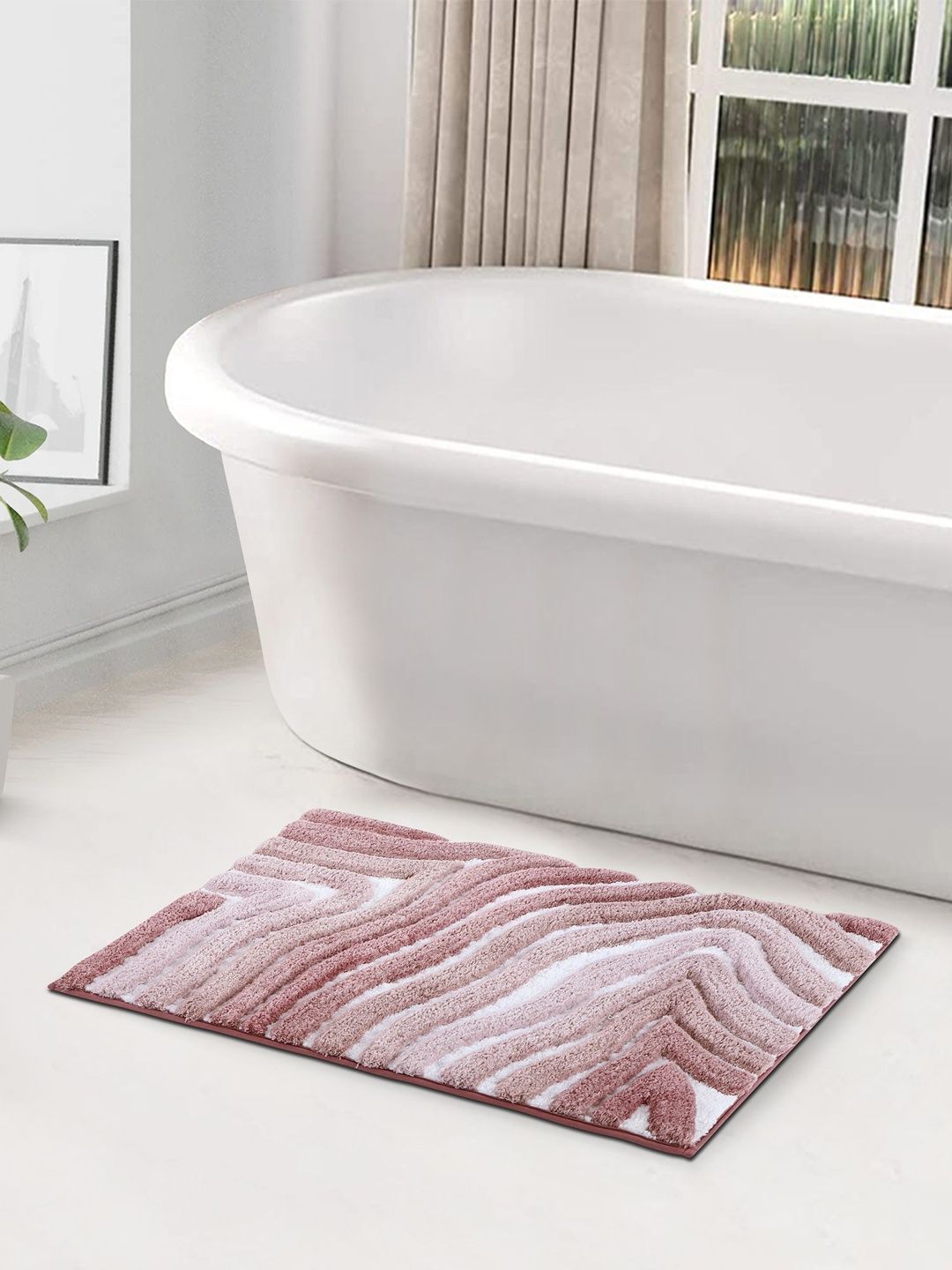 OBSESSIONS Mauve & White Striped Anti-Skid 1960 GSM Bath Rugs-picture-56